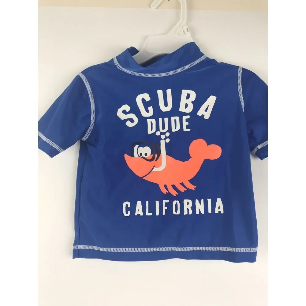 Carter's Toddler Boys Blue Rash Guard Swim Top Scuba Dude Size 12 Mo‎